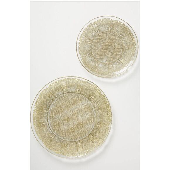 Anthropologie Sara Dinner Plates Set of 4 Gold Round Soda Lime Glass - Picture 1 of 9